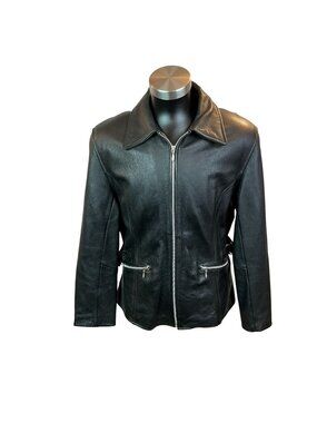 Wilsons Genuine Leather Moto Full Zip Jacket Womens XL Black
